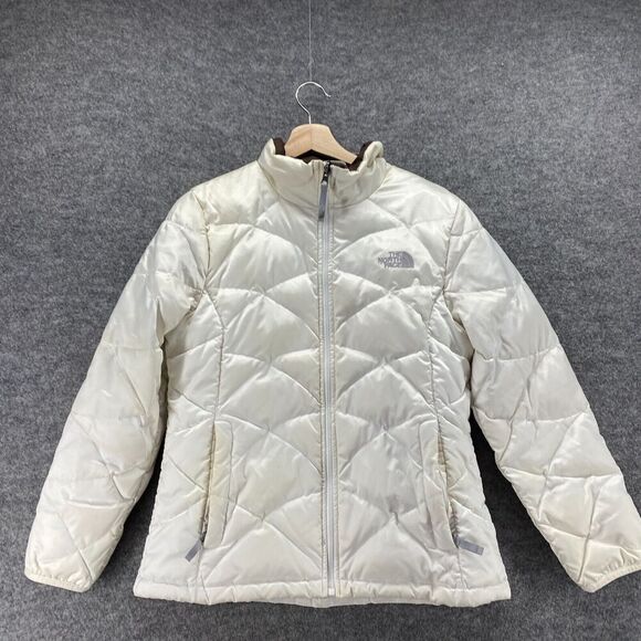 The Norht Face Quilted Jacket Girls XL White Full Zip Down Long Sleeve High Neck - Picture 3 of 15